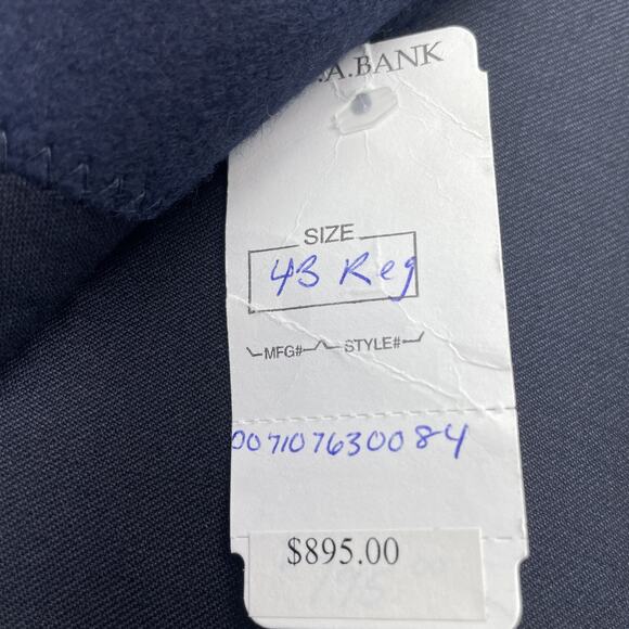 New Jos A Bank Signature Mens 43R 100% Wool Navy Blazer Suit Jacket 3 Butt - Picture 7 of 10